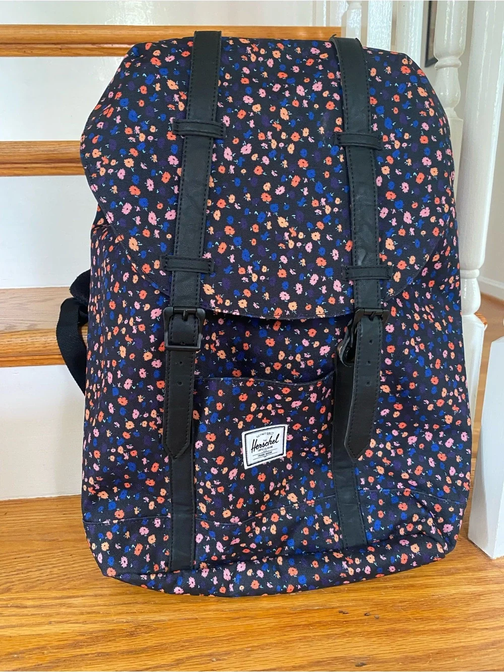 Herschel Floral Backpack in Black w/Orange & Blue Laptop School Travel